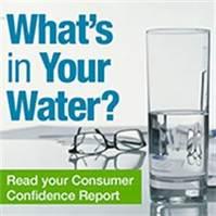 Graphic of water glass with text "what's in your water? read your consumer confidence report"