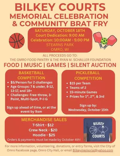 Event Flyer for Bilkey Courts Memorial Celebration